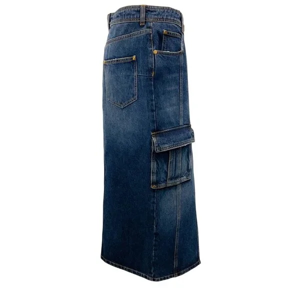 Balmain Dark Denim Cargo Midi Skirt - Picture 2 of 5